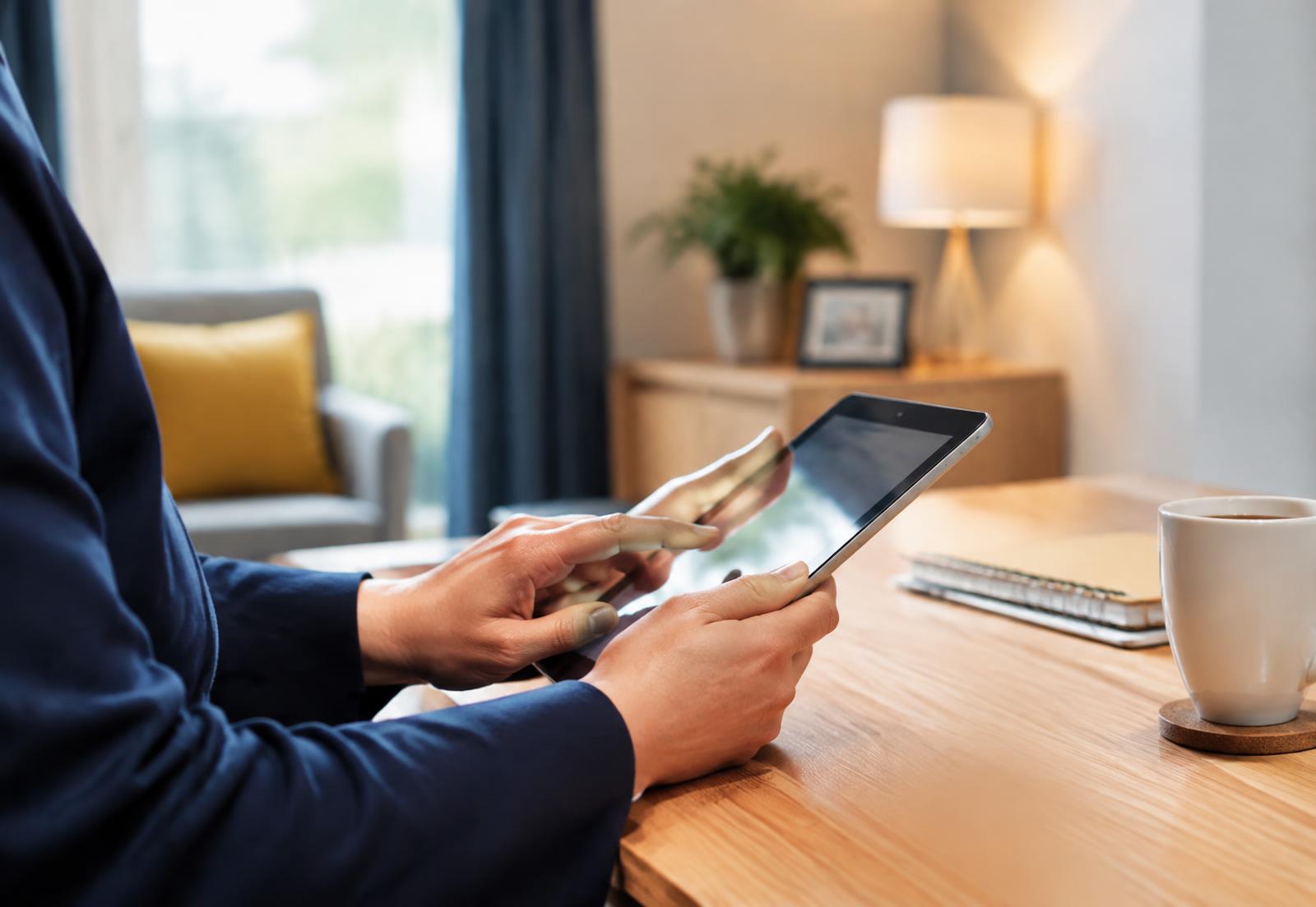 Care provider reviewing records on a tablet